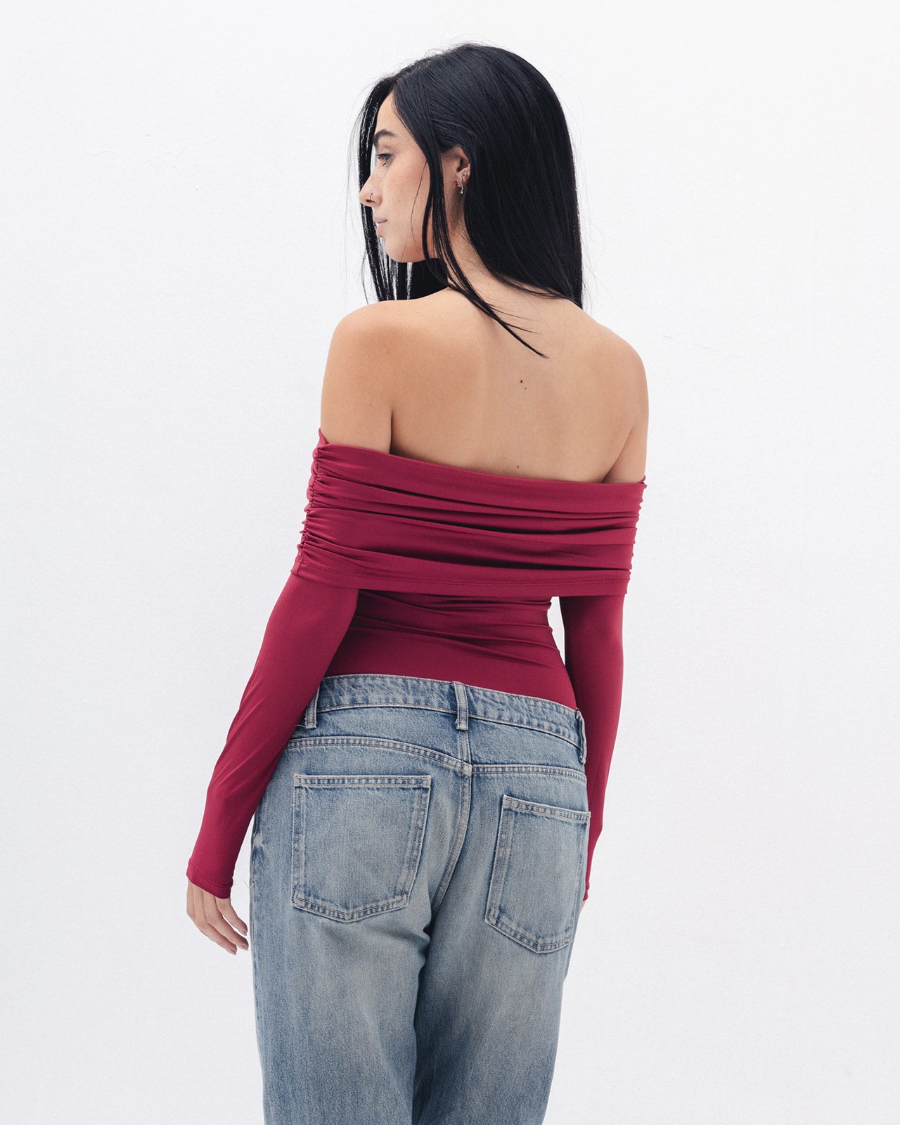 Off Shoulder Long Sleeve In Raspberry