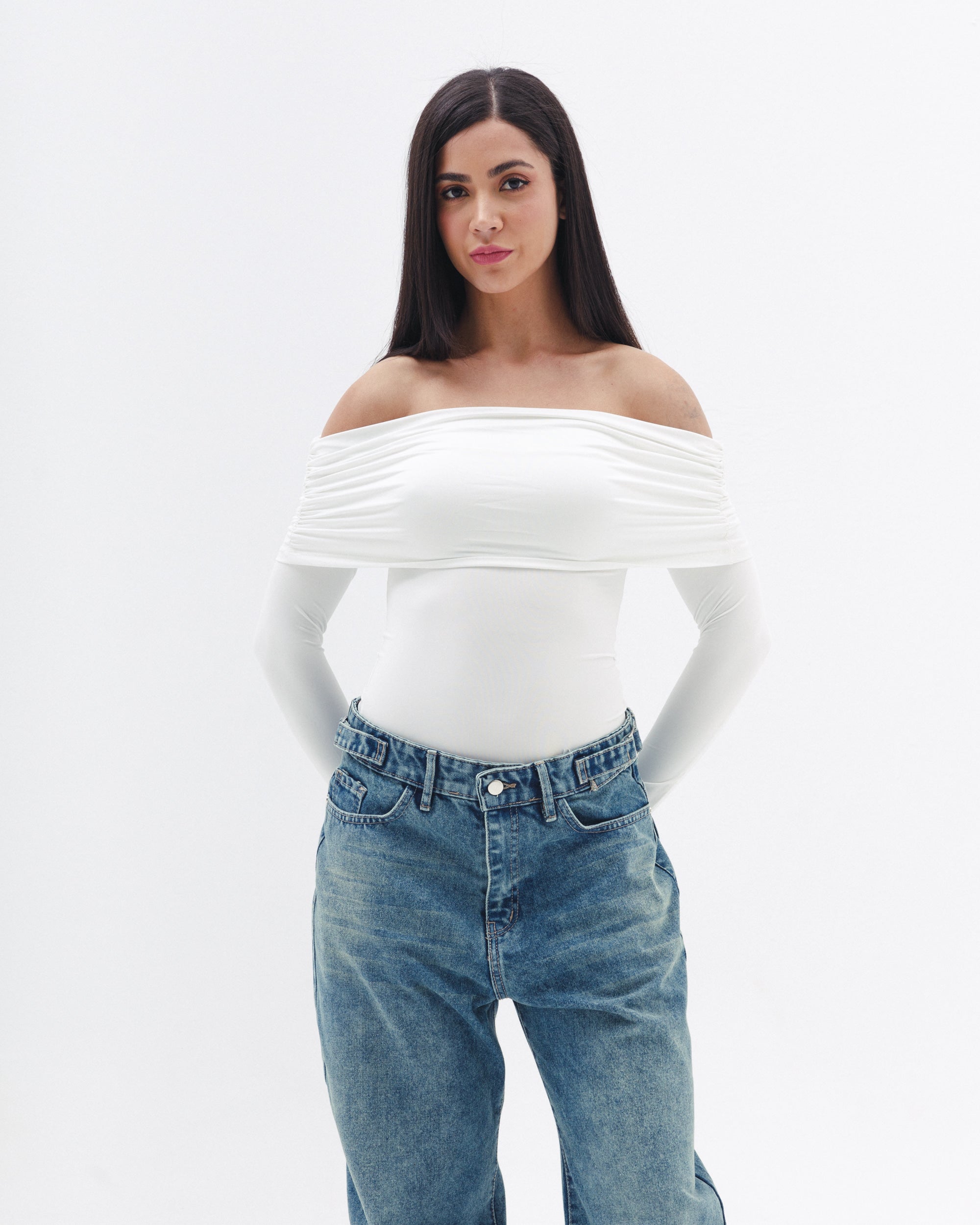 Off Shoulder Long Sleeve In White