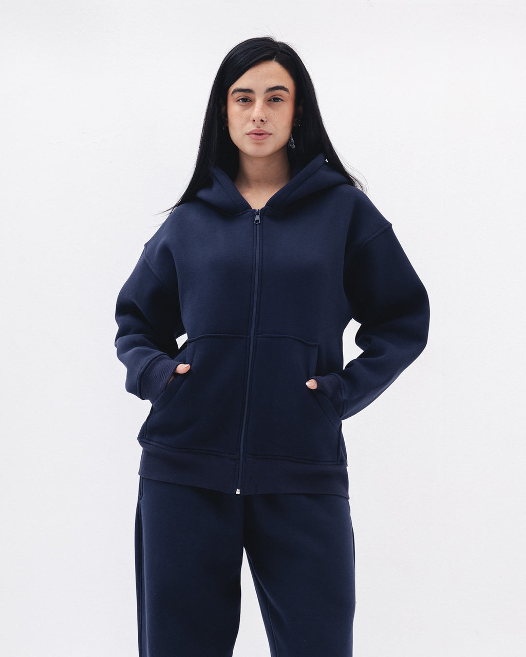 Blank Zip Up In Navy Blue