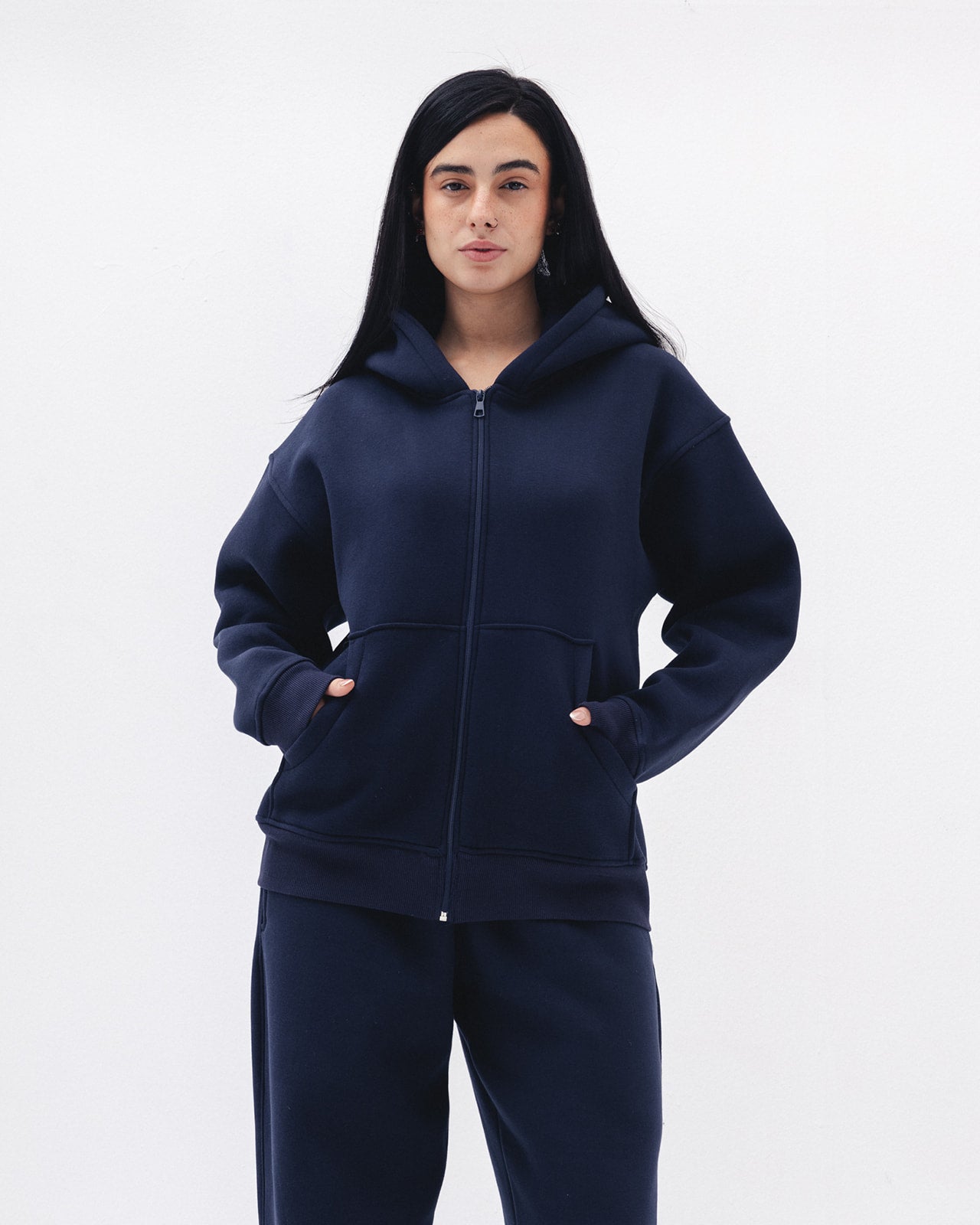 Blank Zip Up In Navy Blue