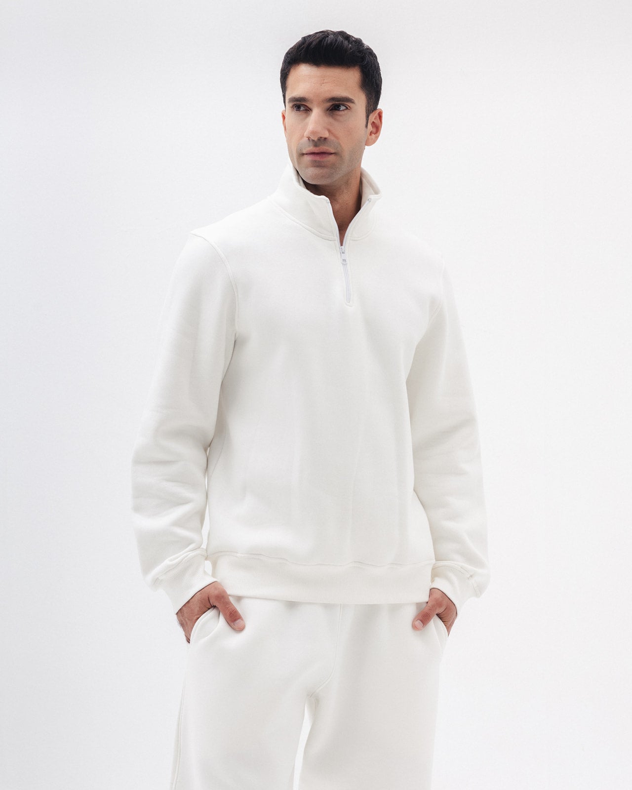 Quarter Zip in White