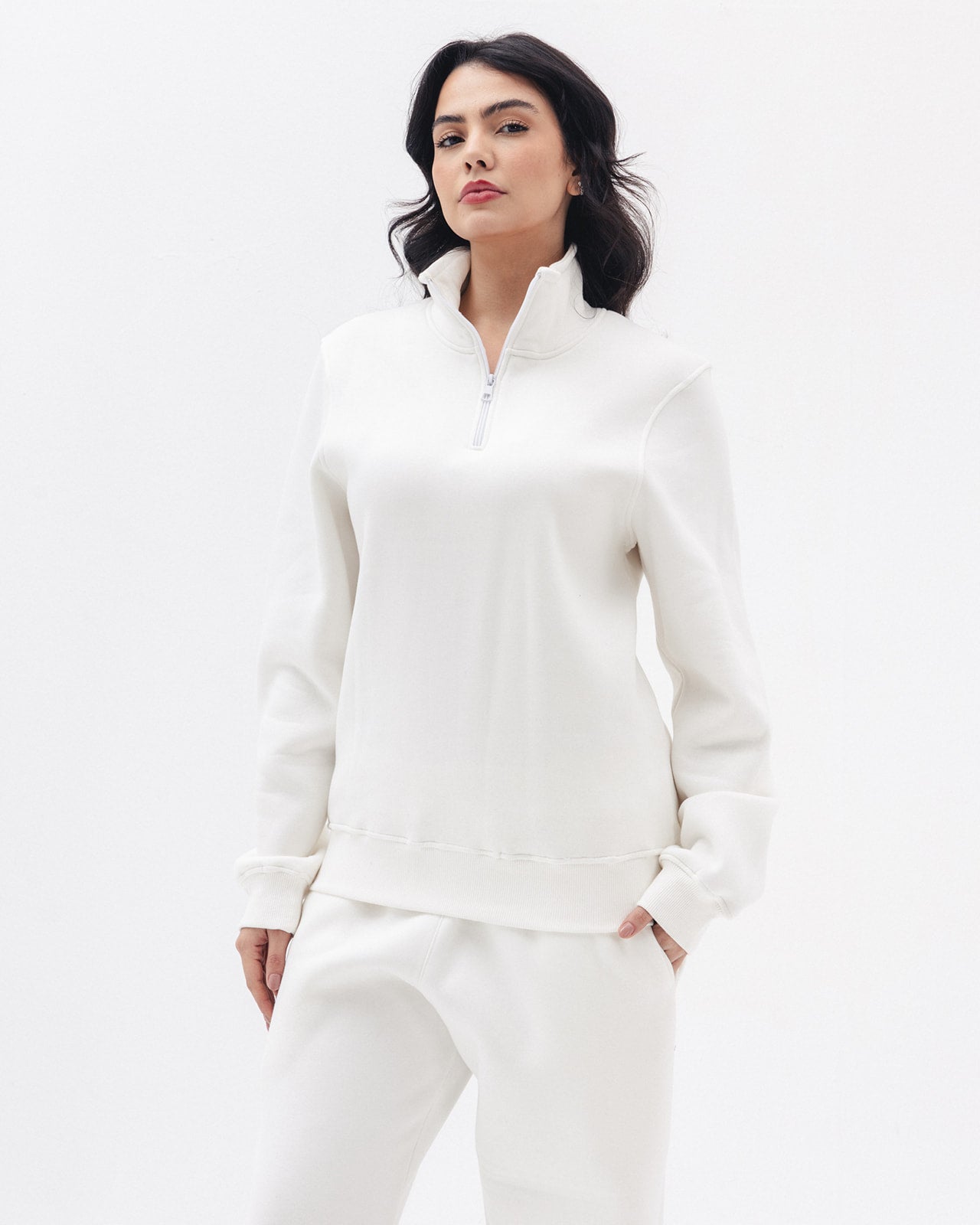 Quarter Zip in White
