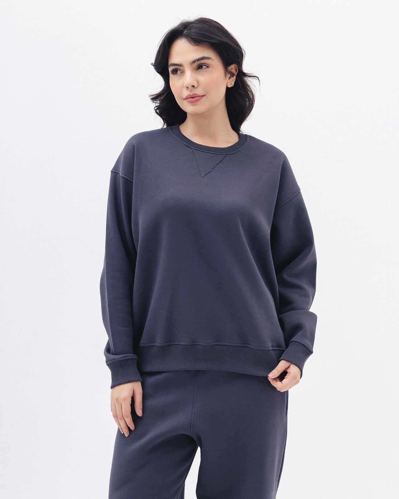 Blank Crewneck In Charcoal Grey