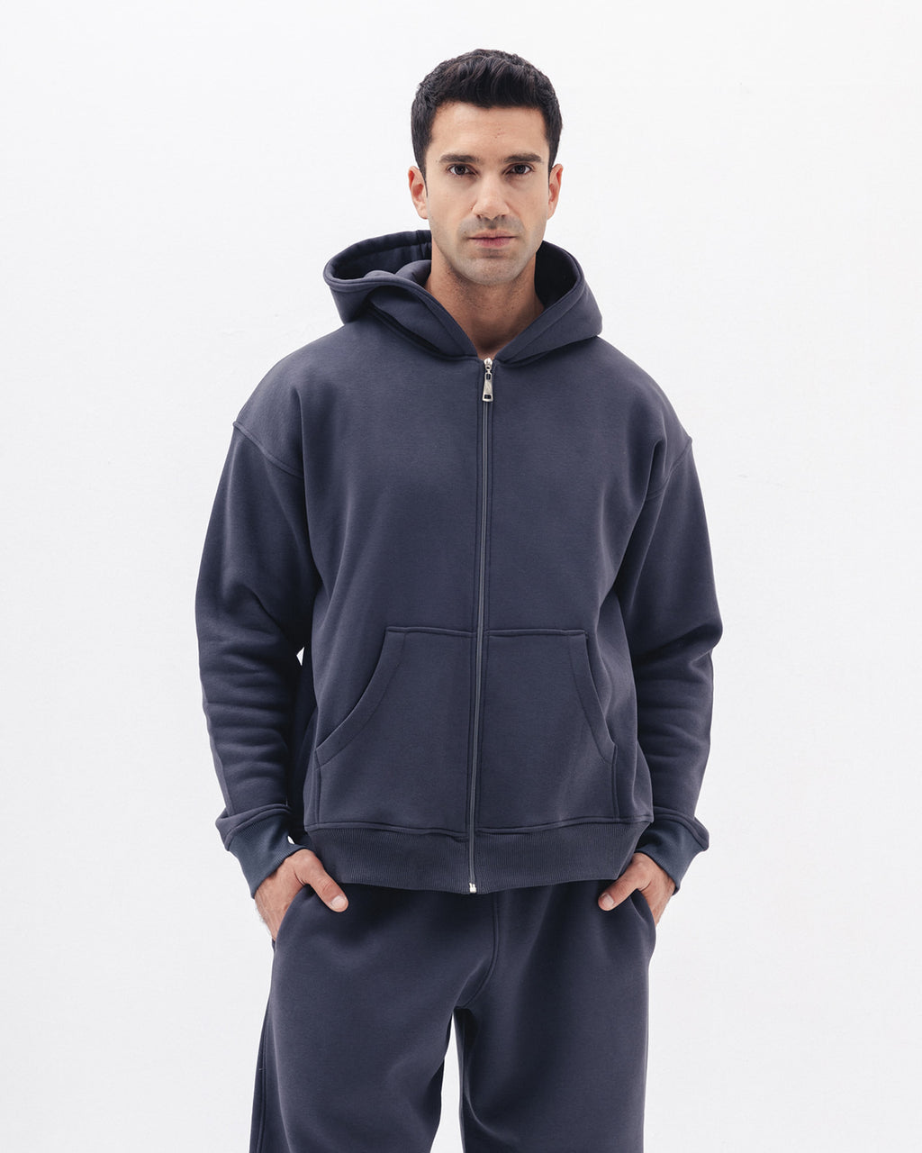 Blank Zip Up In Charcoal Grey