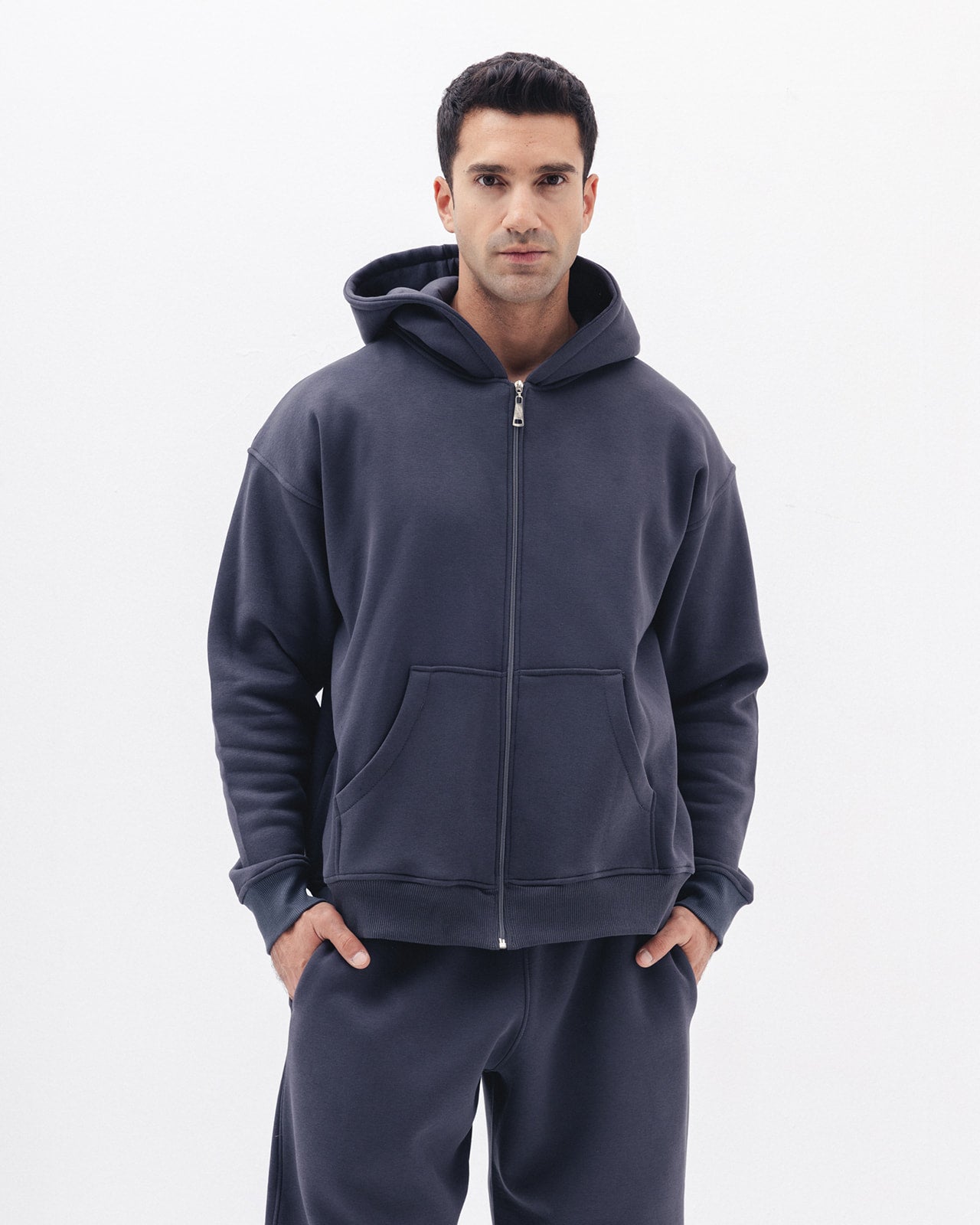 Blank Zip Up In Charcoal Grey