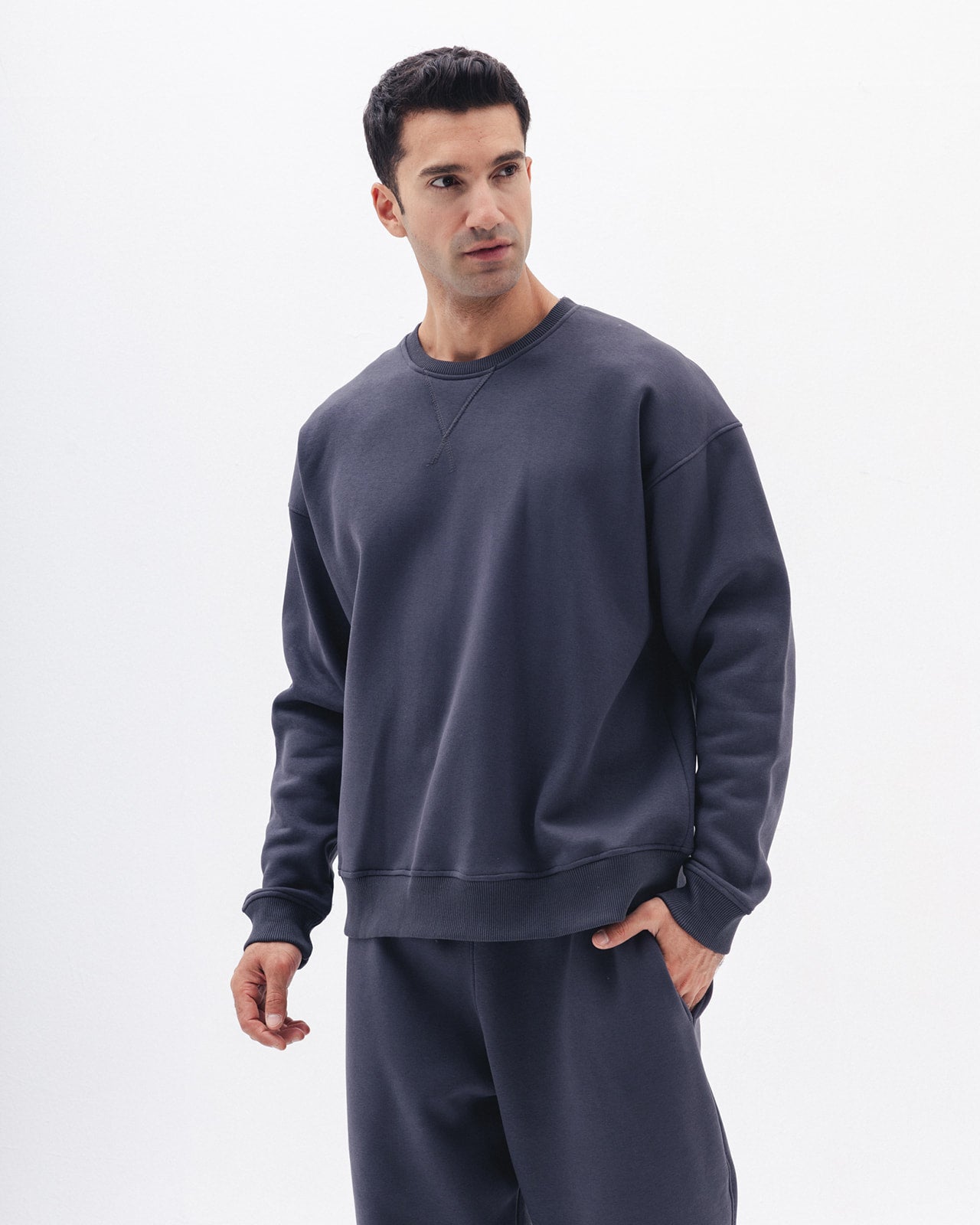 Blank Crewneck In Charcoal Grey