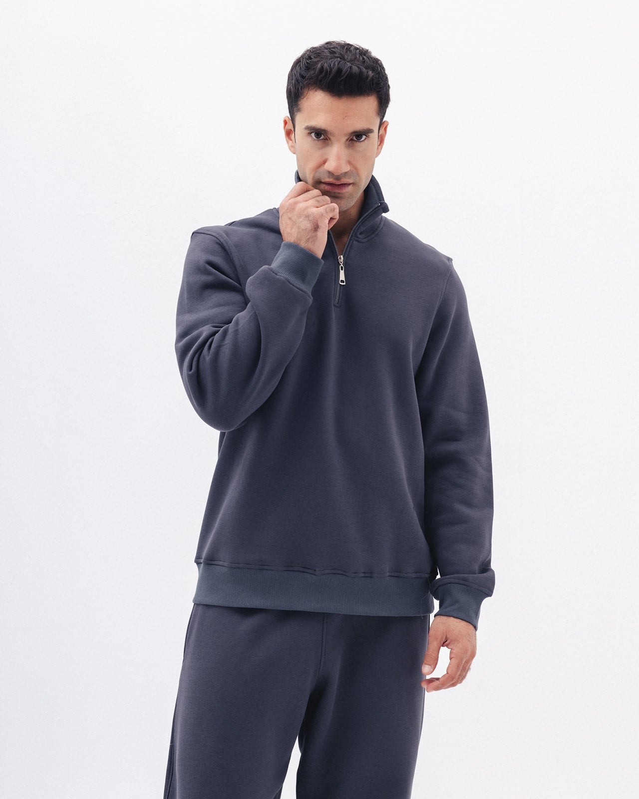 Quarter Zip In Charcoal Grey