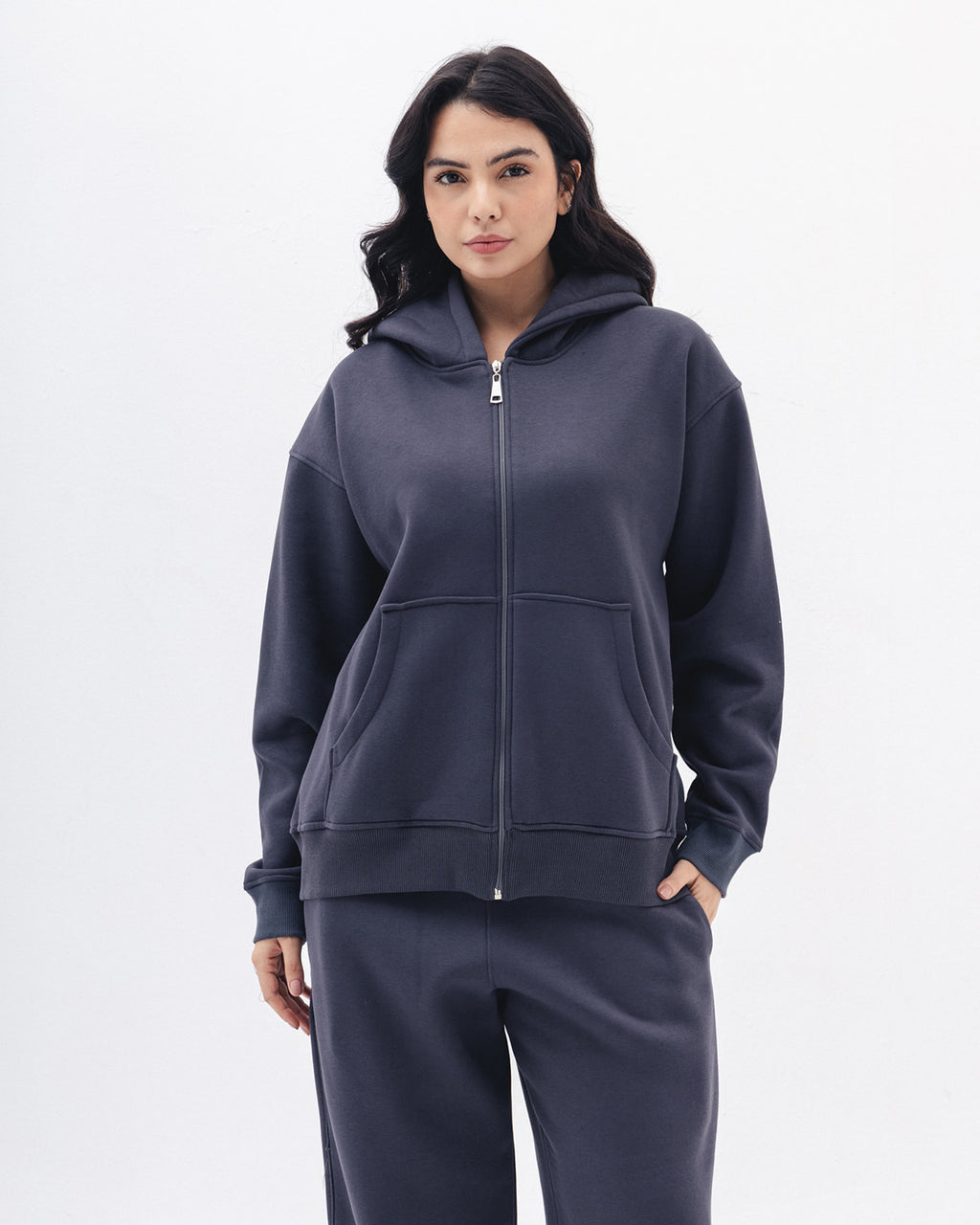 Blank Zip Up In Charcoal Grey