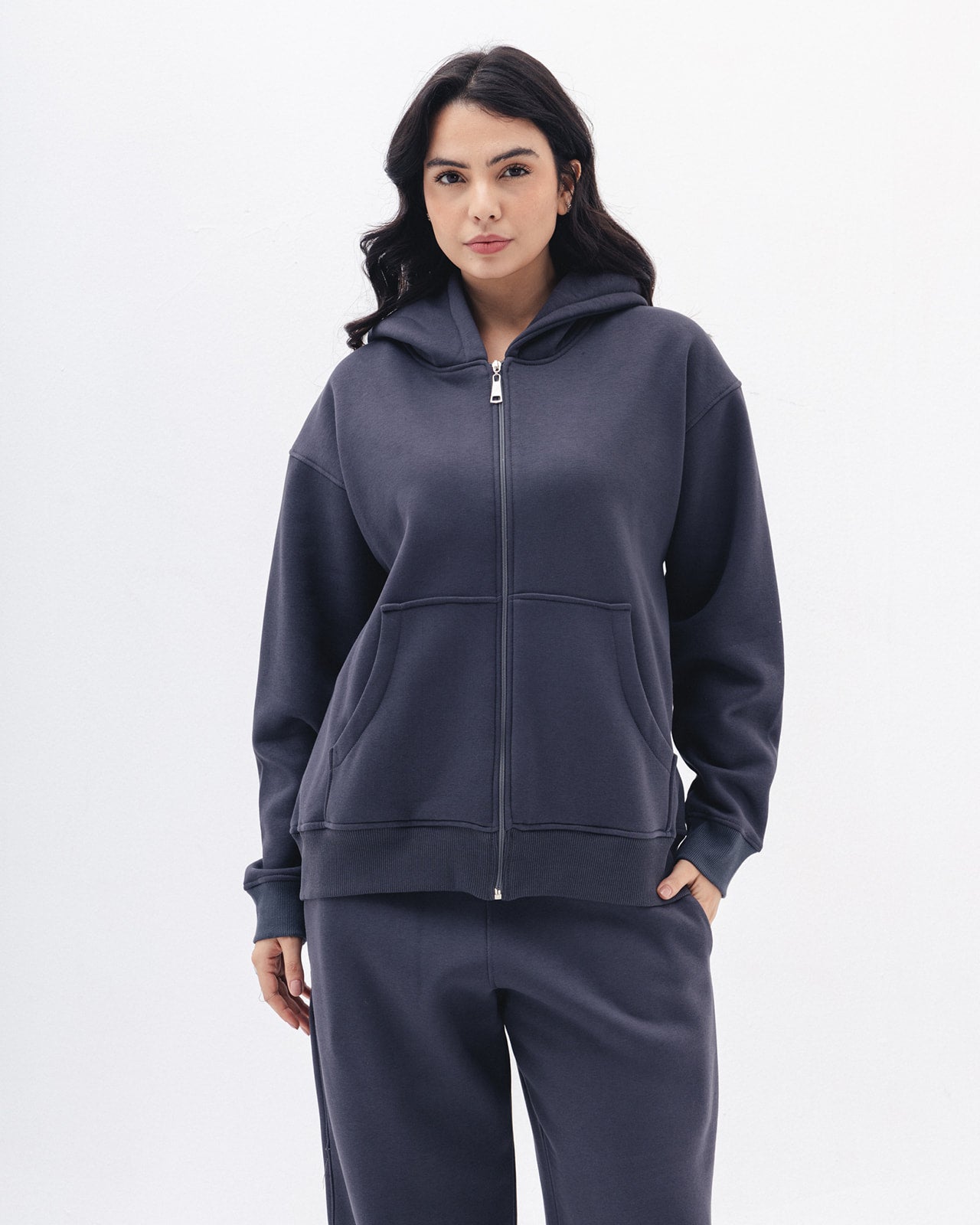 Blank Zip Up In Charcoal Grey