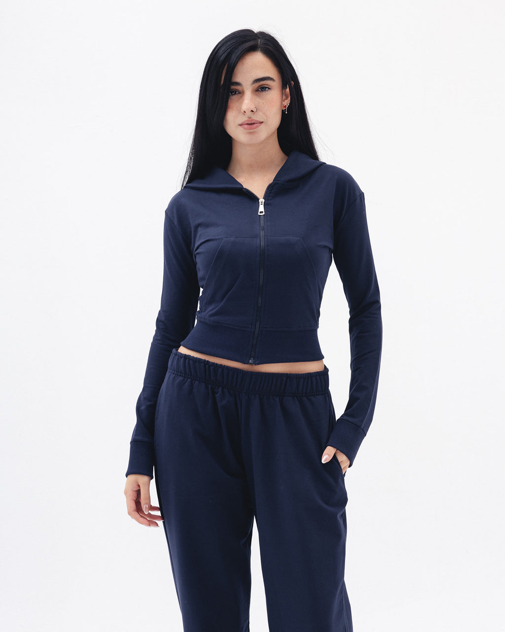 Shaping Zipper Jacket In Navy Blue