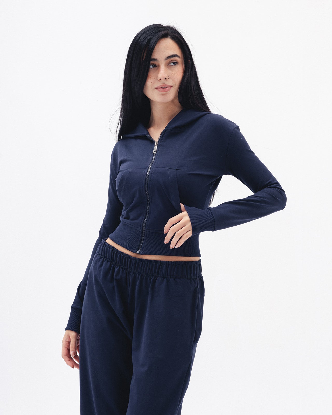 Shaping Zipper Jacket In Navy Blue