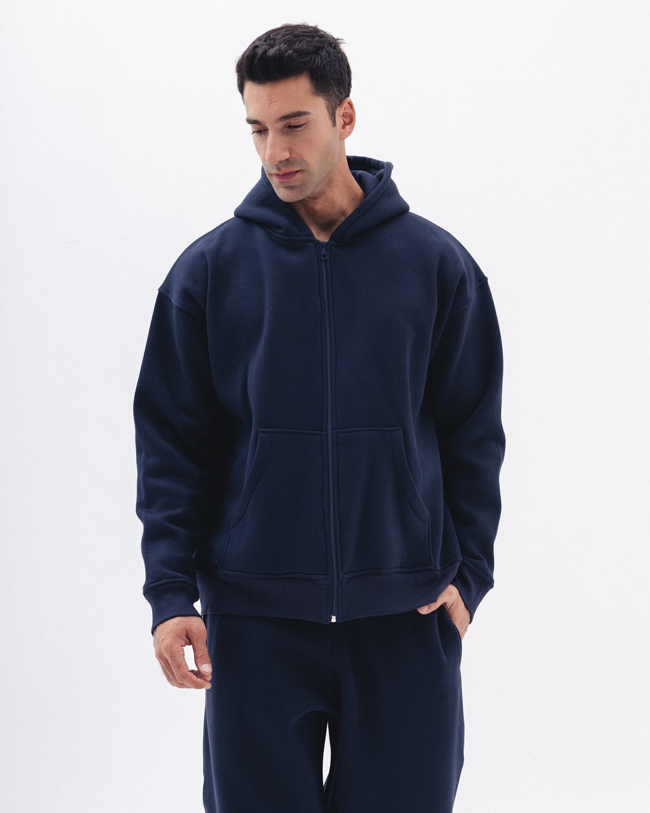Blank Zip Up In Navy Blue