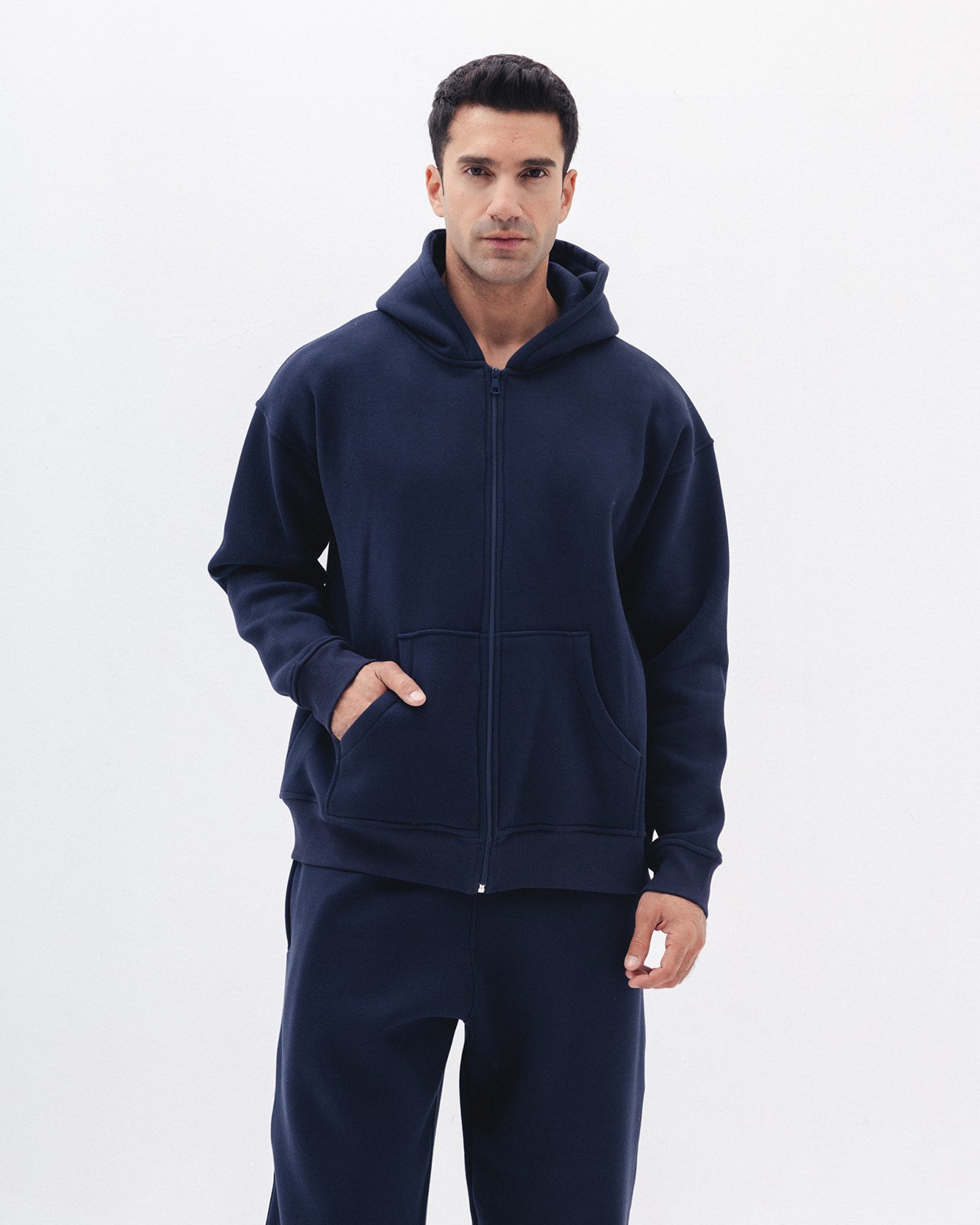 Blank Zip Up In Navy Blue