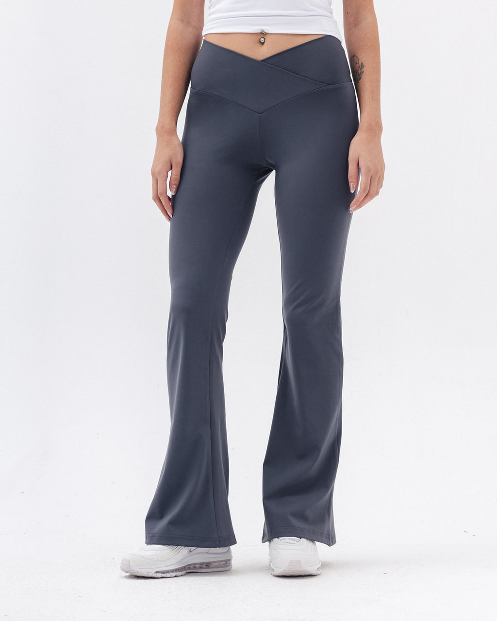 Crossed Waist Yoga Pants In Charcoal Grey