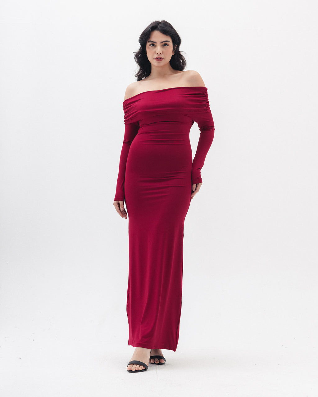 Off Shoulder Dress In Raspberry