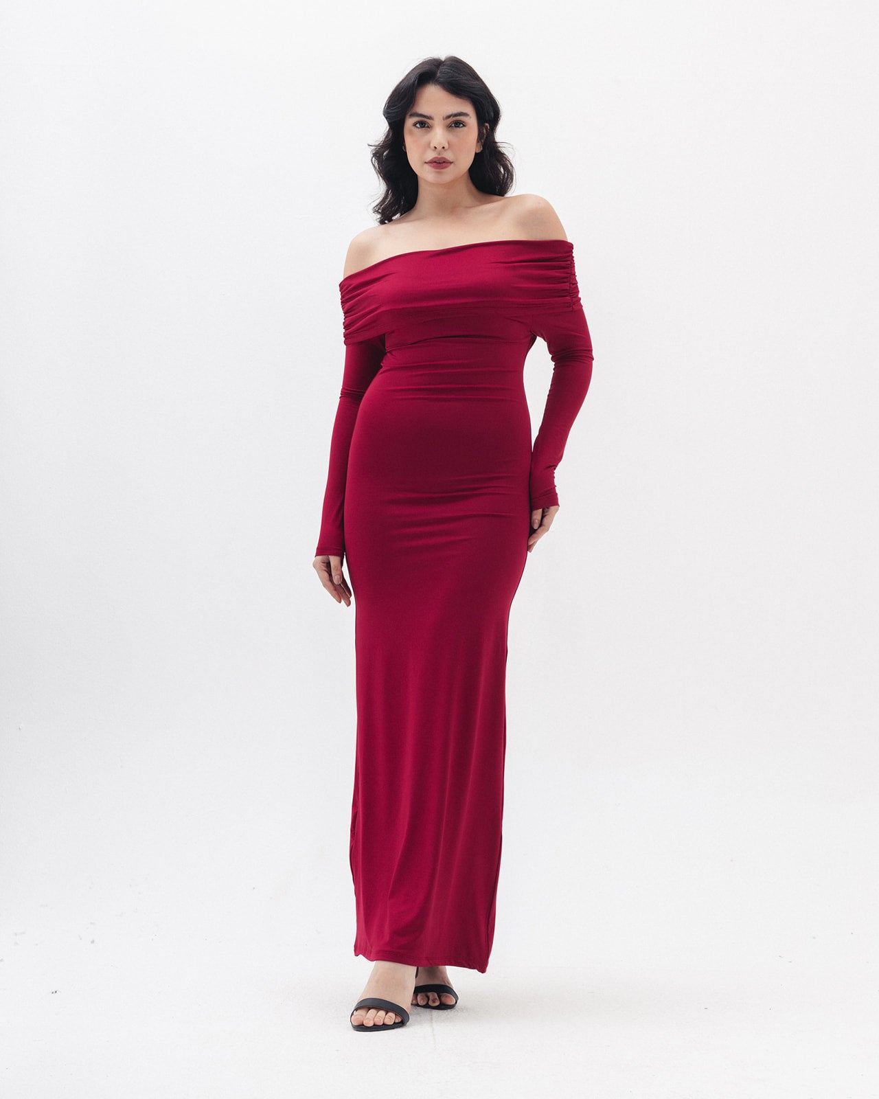 Off Shoulder Dress In Raspberry
