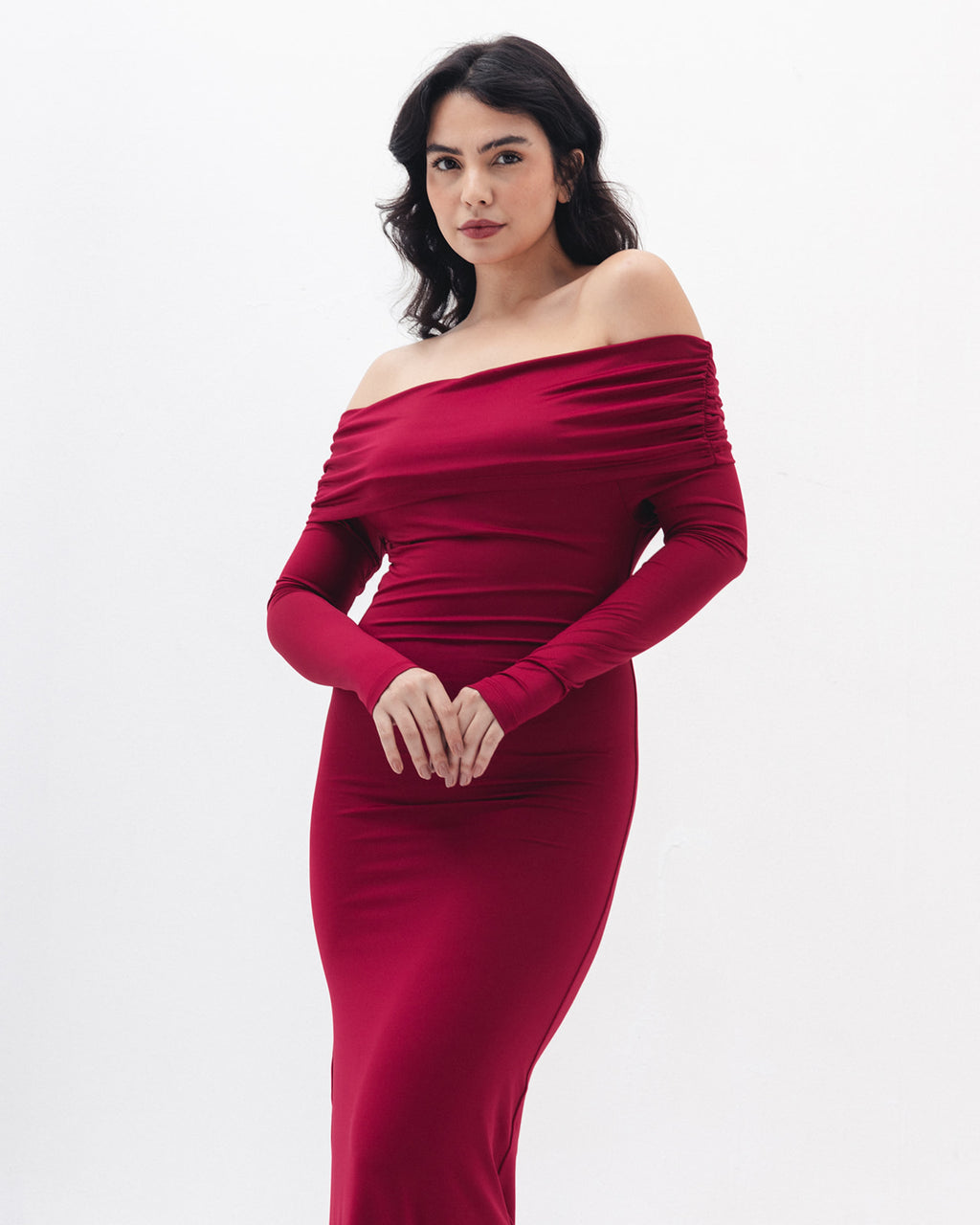 Off Shoulder Dress In Raspberry