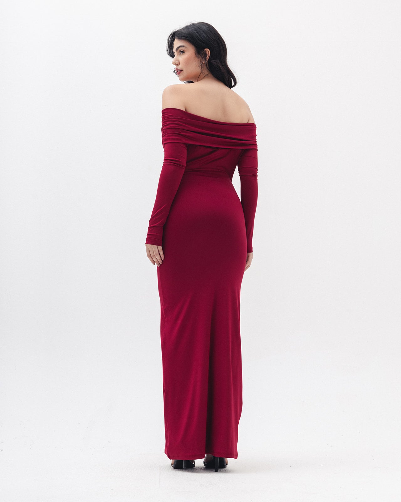 Off Shoulder Dress In Raspberry