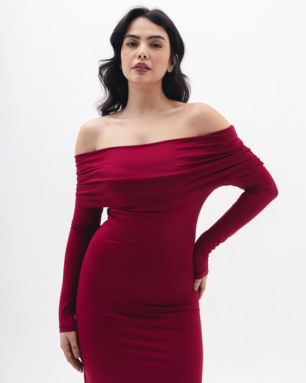 Off Shoulder Dress In Raspberry