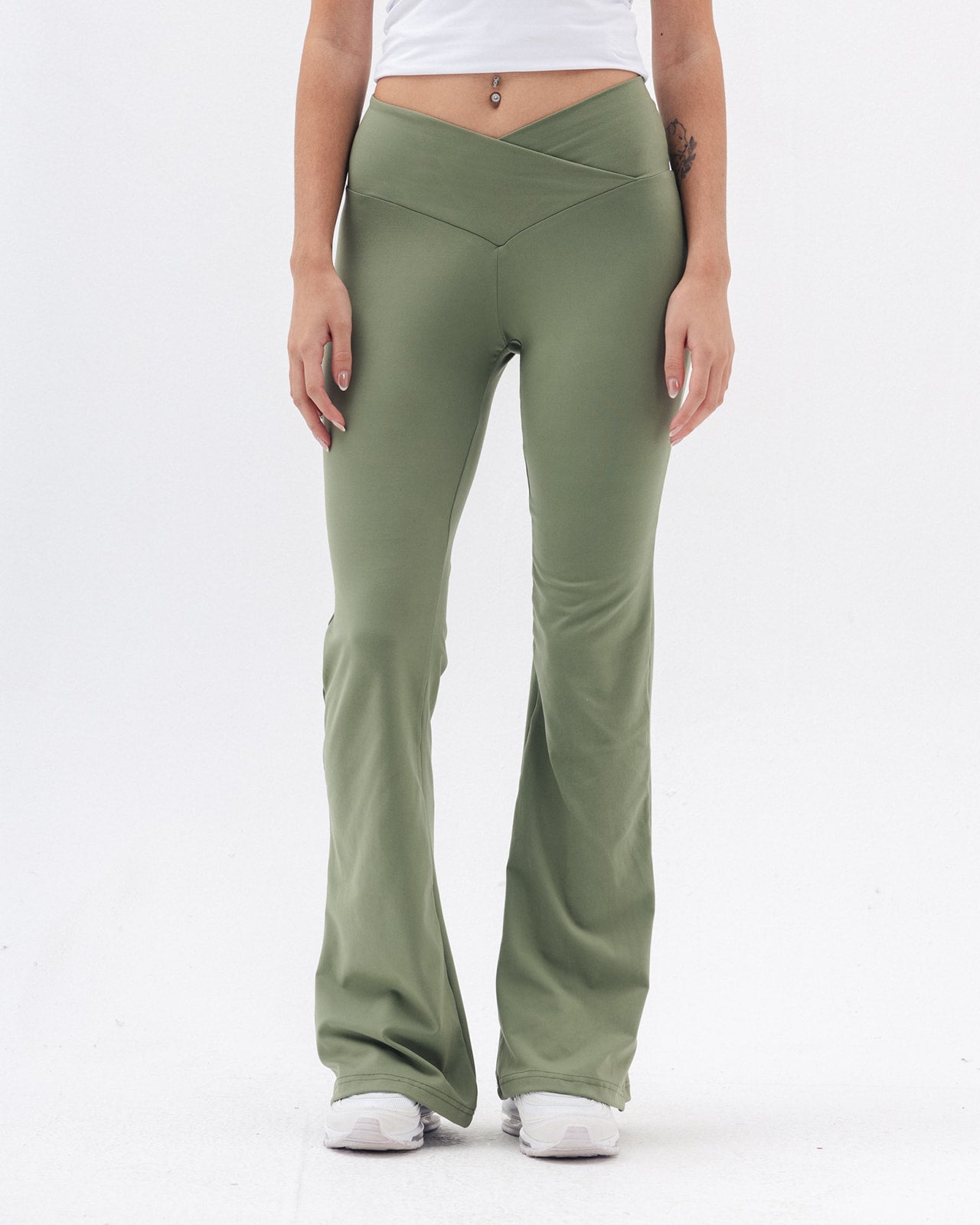 Crossed Waist Yoga Pants In Sage Green