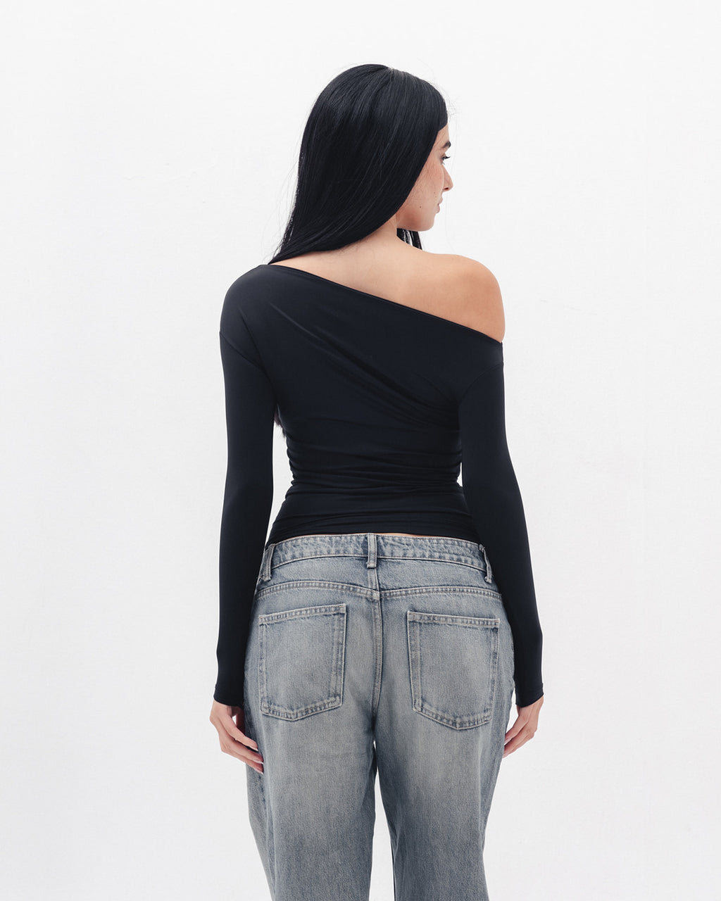 Asymmetrical Off Shoulder Top in Black