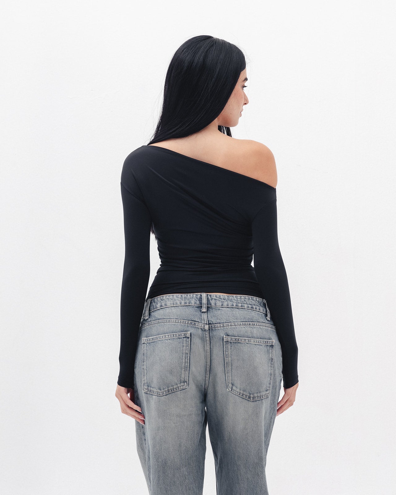 Asymmetrical Off Shoulder Top in Black