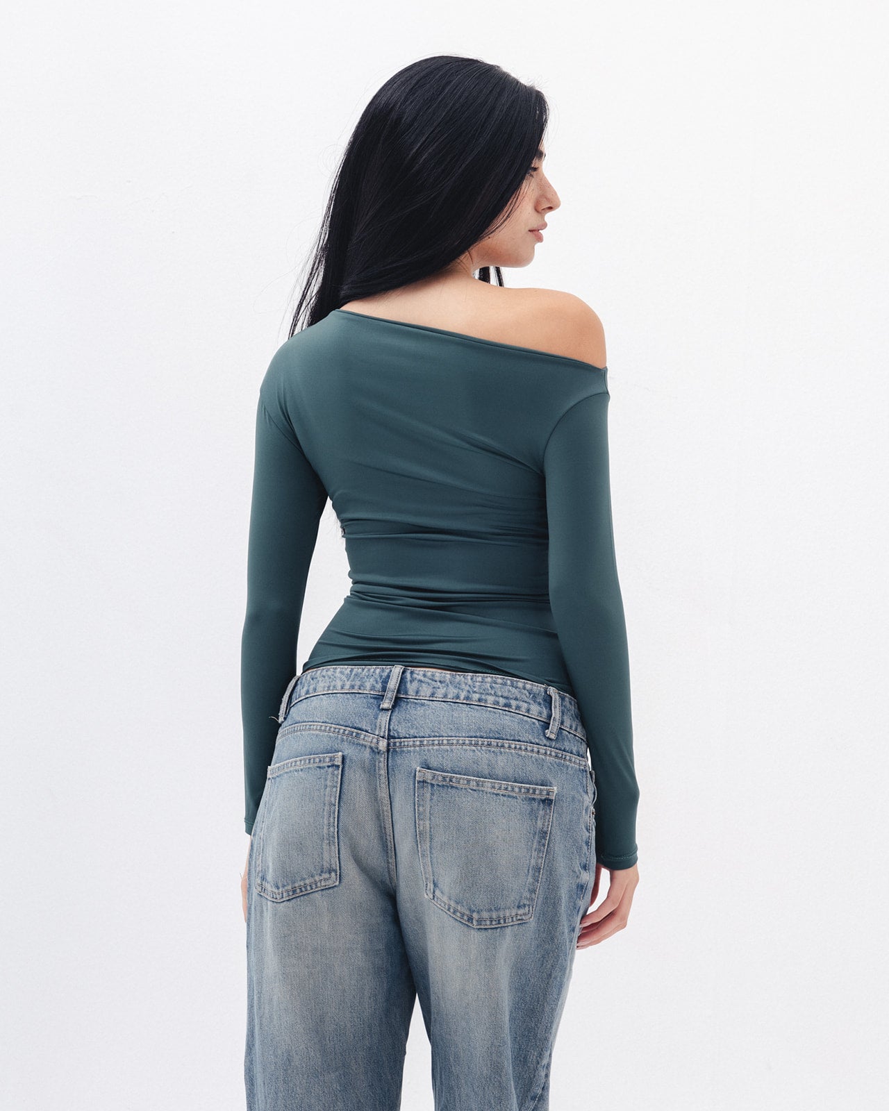 Asymmetrical Off Shoulder Top In Emerald Green