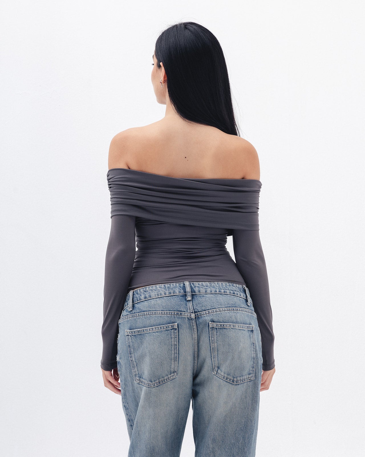 Off Shoulder Long Sleeve In Charcoal Grey