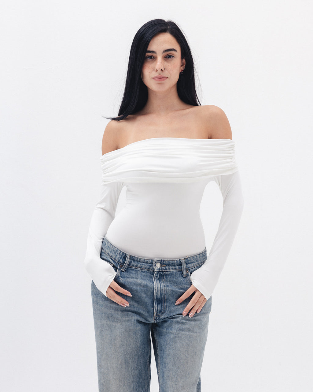 Off Shoulder Long Sleeve In White