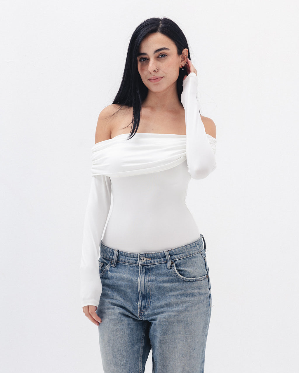 Off Shoulder Long Sleeve In White