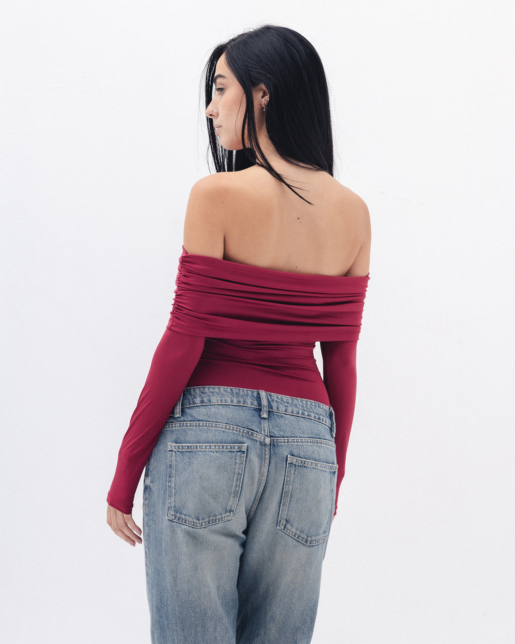 Off Shoulder Long Sleeve In Raspberry