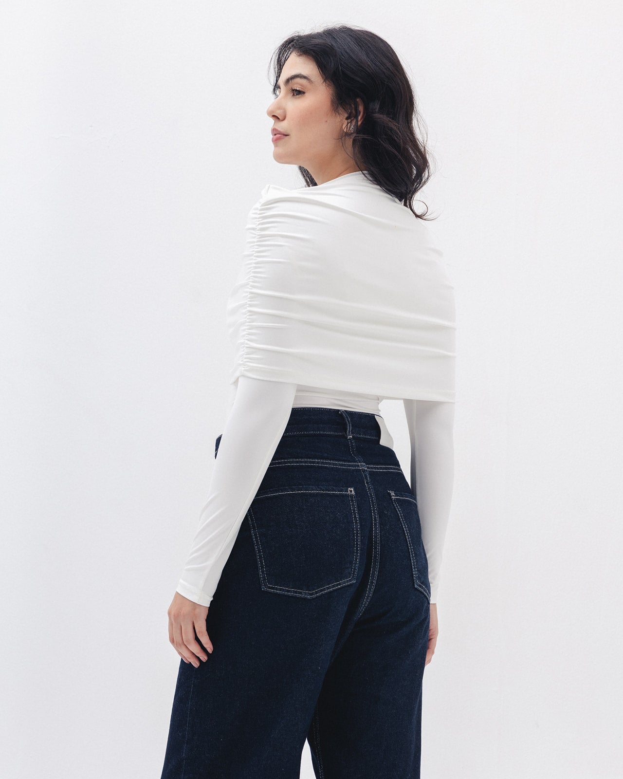 Full-neck Off Shoulder Top  In White