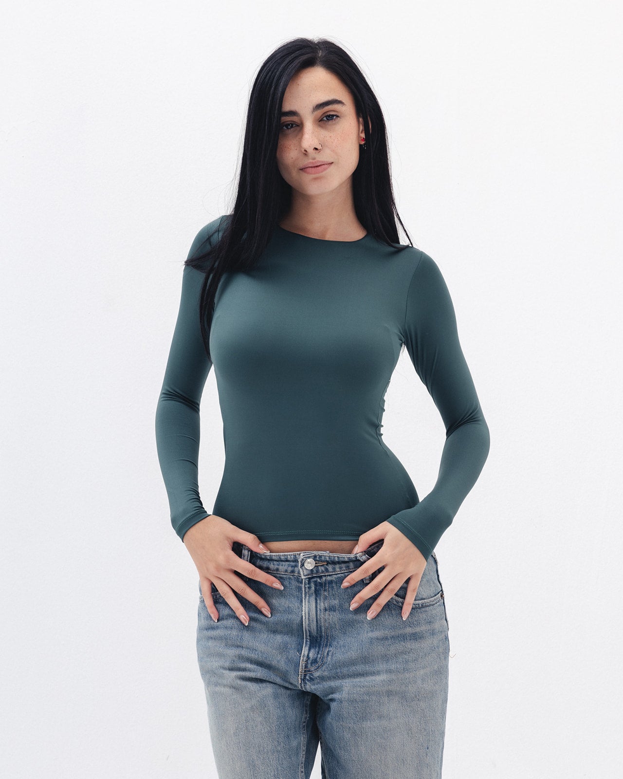 Shaping Long Sleeve Top In Emerald Green
