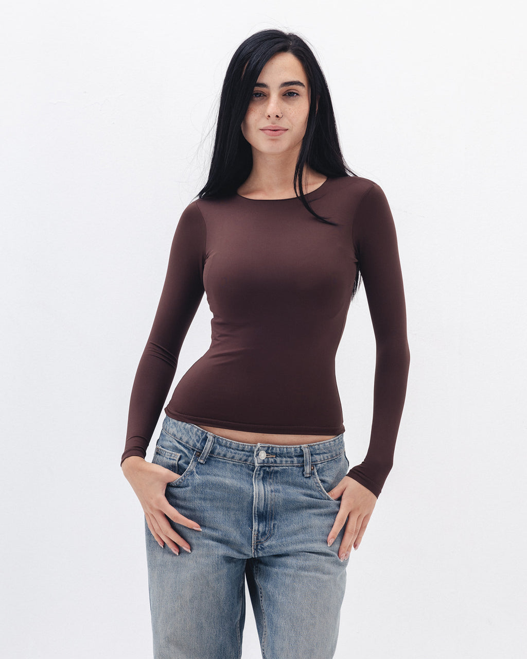 Shaping Long Sleeve Top In Brown