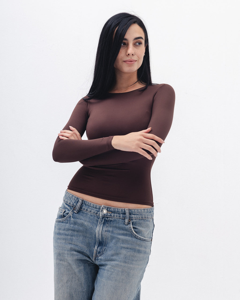 Shaping Long Sleeve Top In Brown