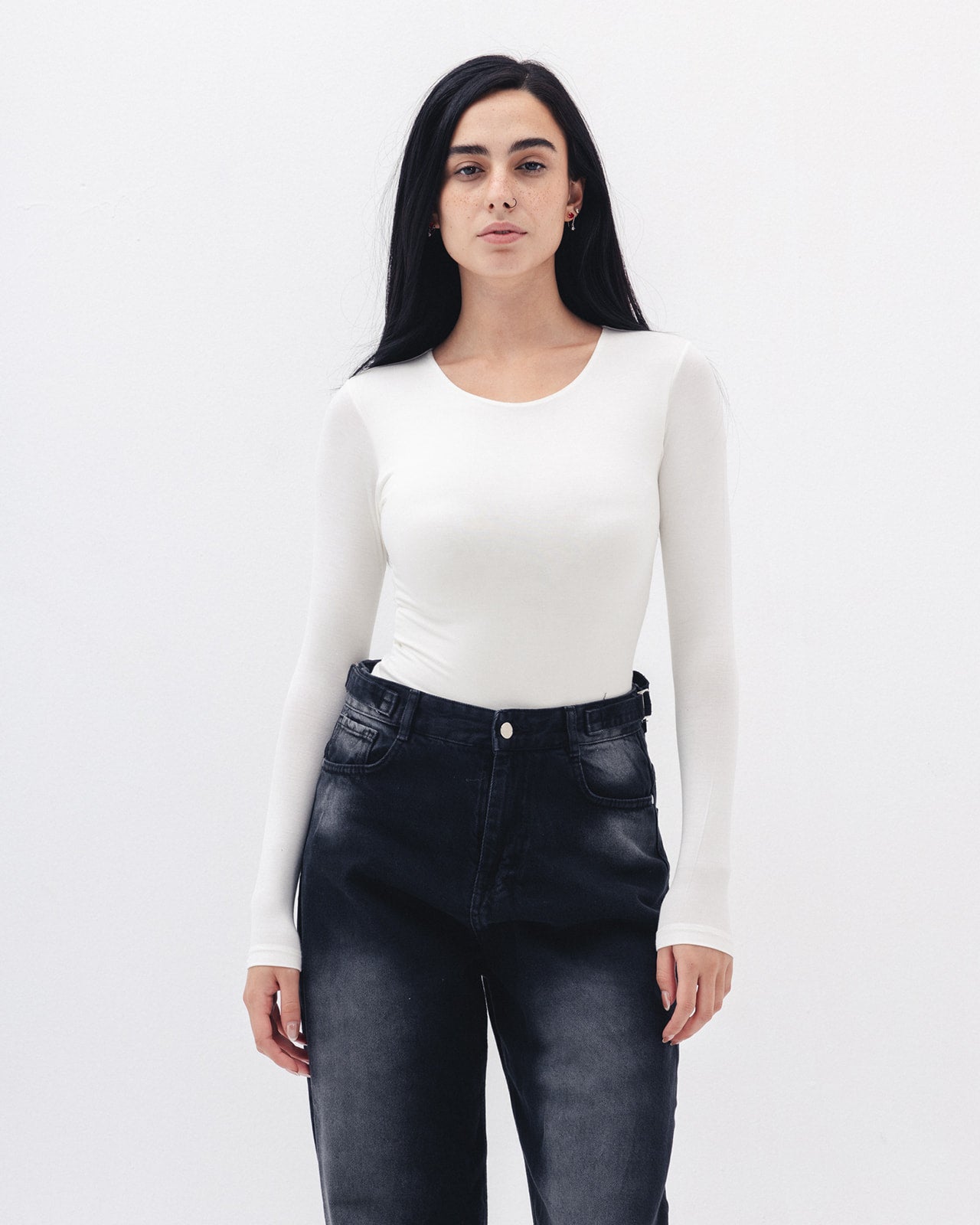 Cotton Long Sleeve Top In White