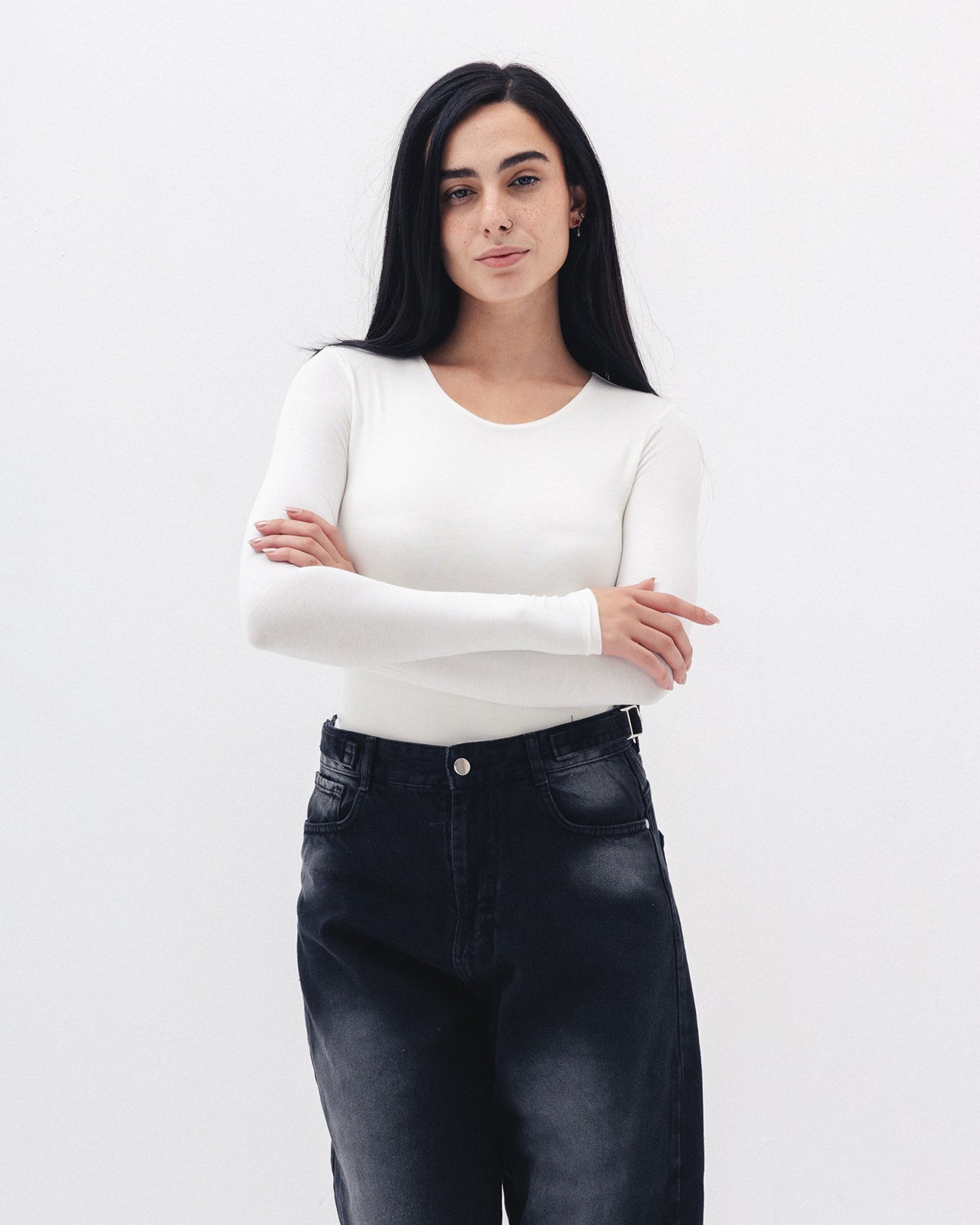 Cotton long sleeve Top In White