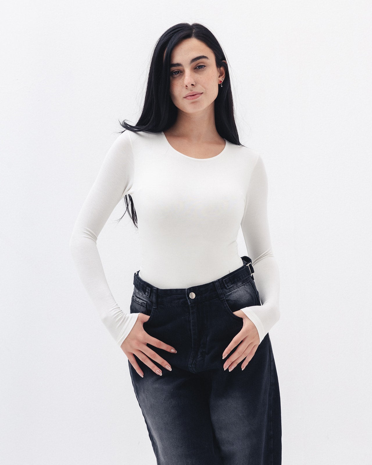 Cotton long sleeve Top In White