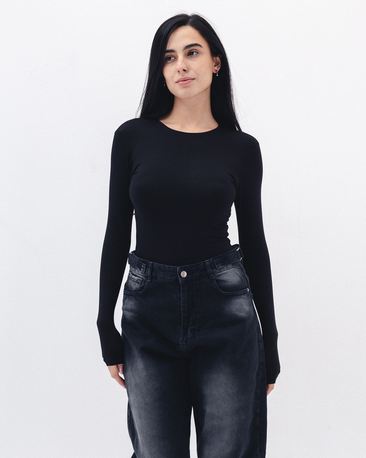 Cotton long sleeve Top In Black