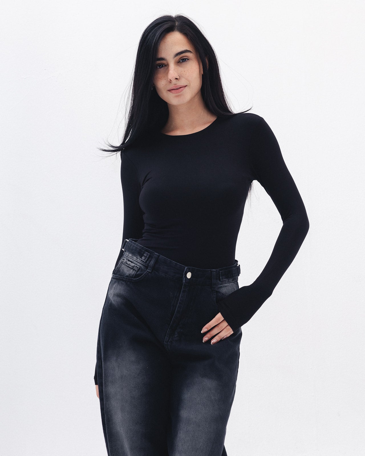 Cotton long sleeve Top In Black