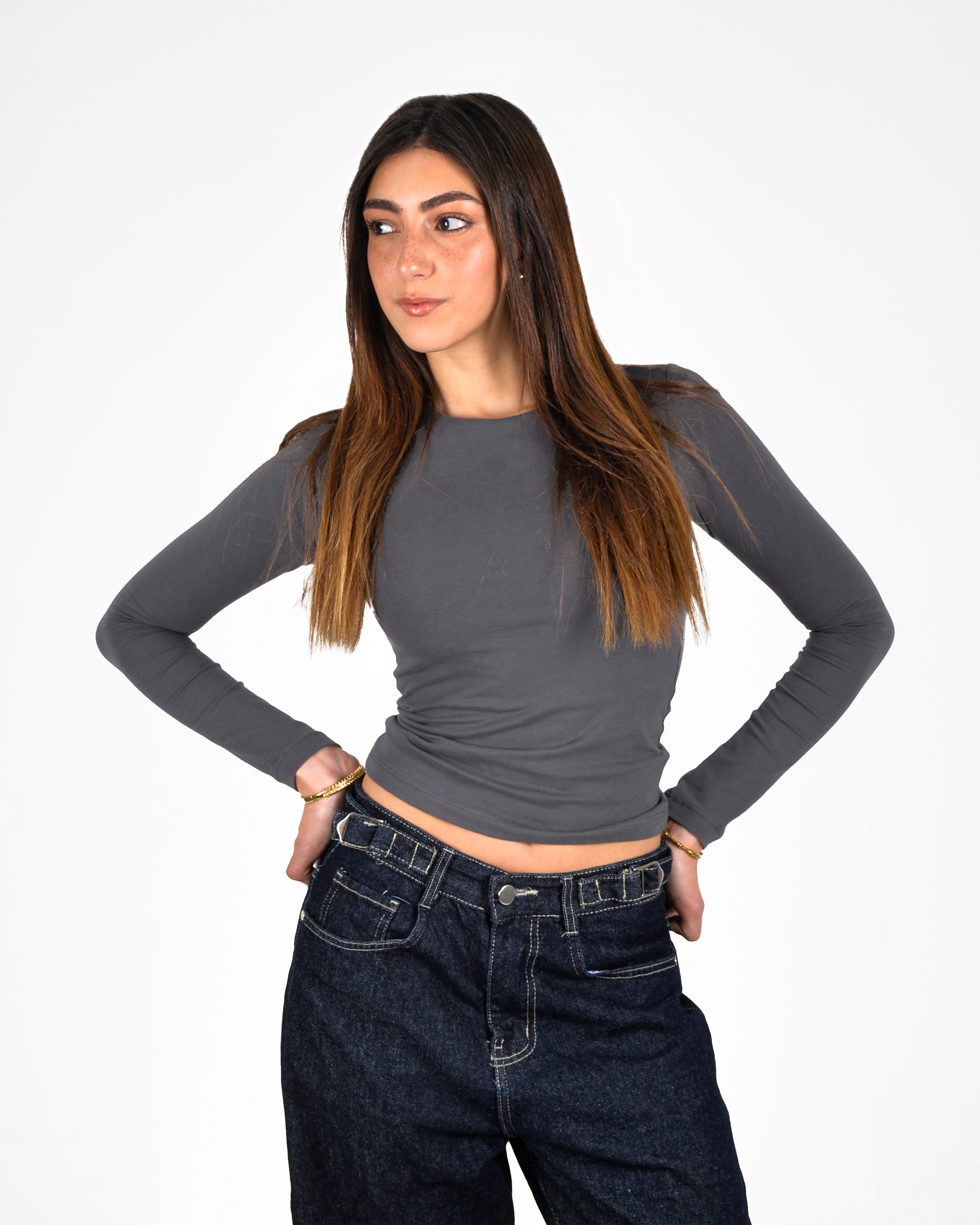 Cotton Shaping Top In Charcoal