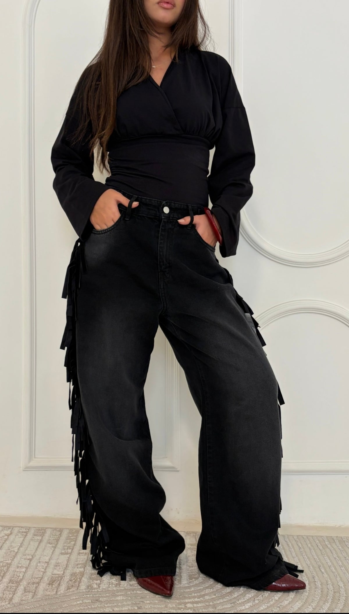 Cowboy Wide Leg Fringe Jeans