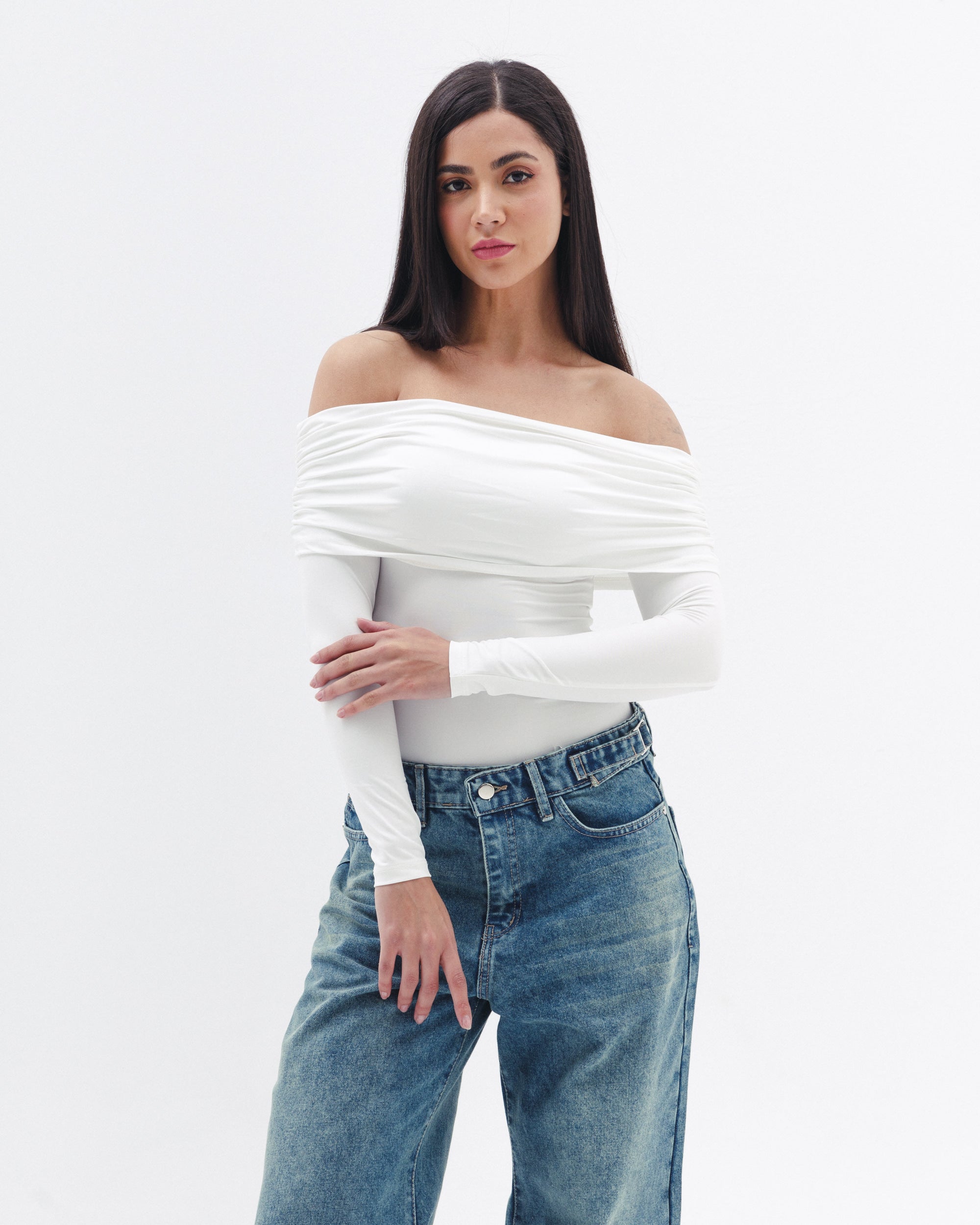 Off Shoulder Long Sleeve In White