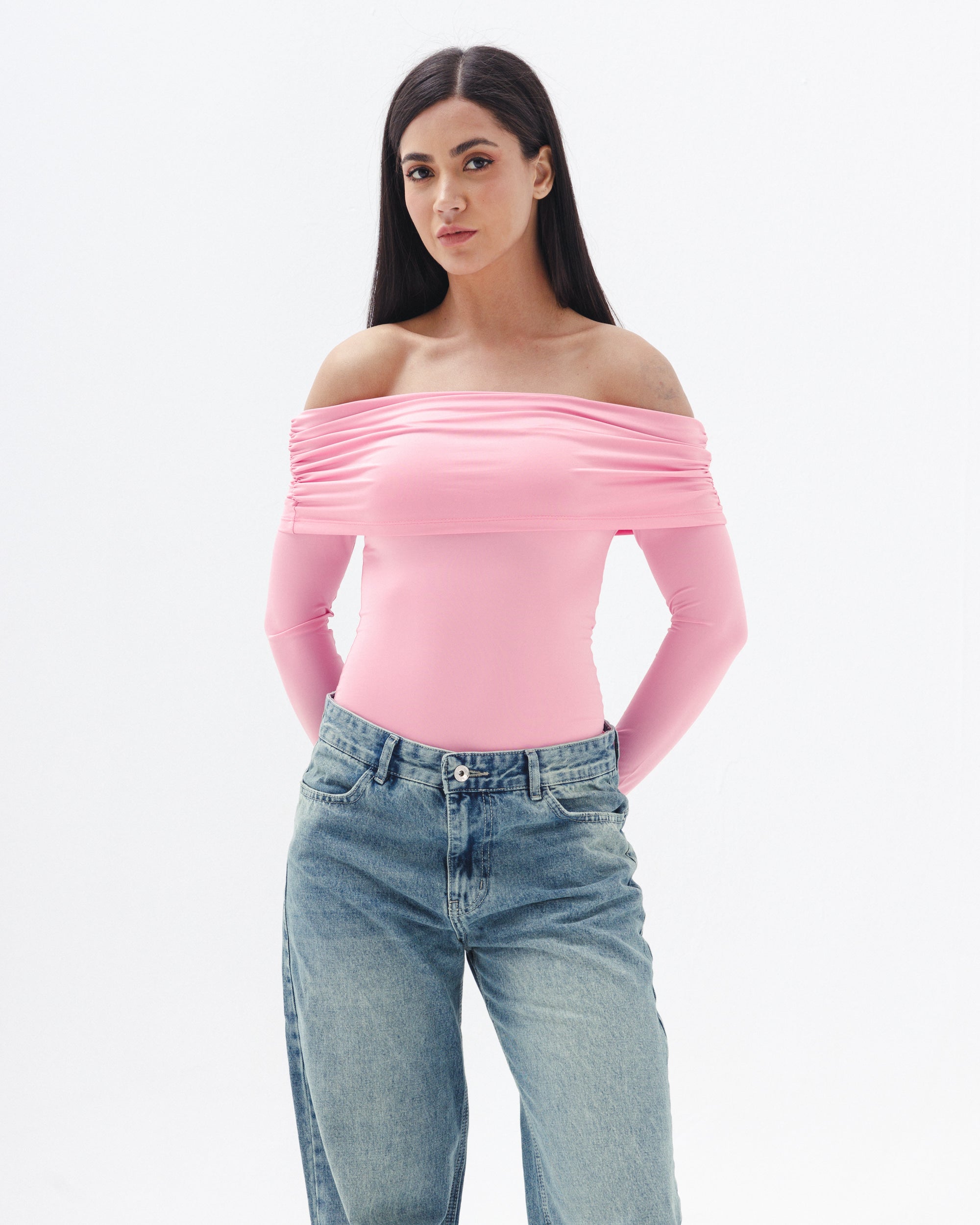 Off Shoulder Long Sleeve In Pink