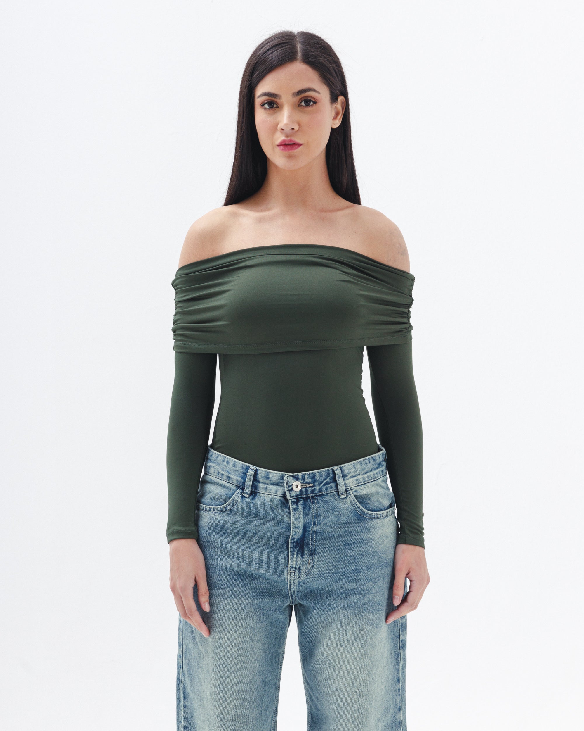 Off Shoulder Long Sleeve In olive