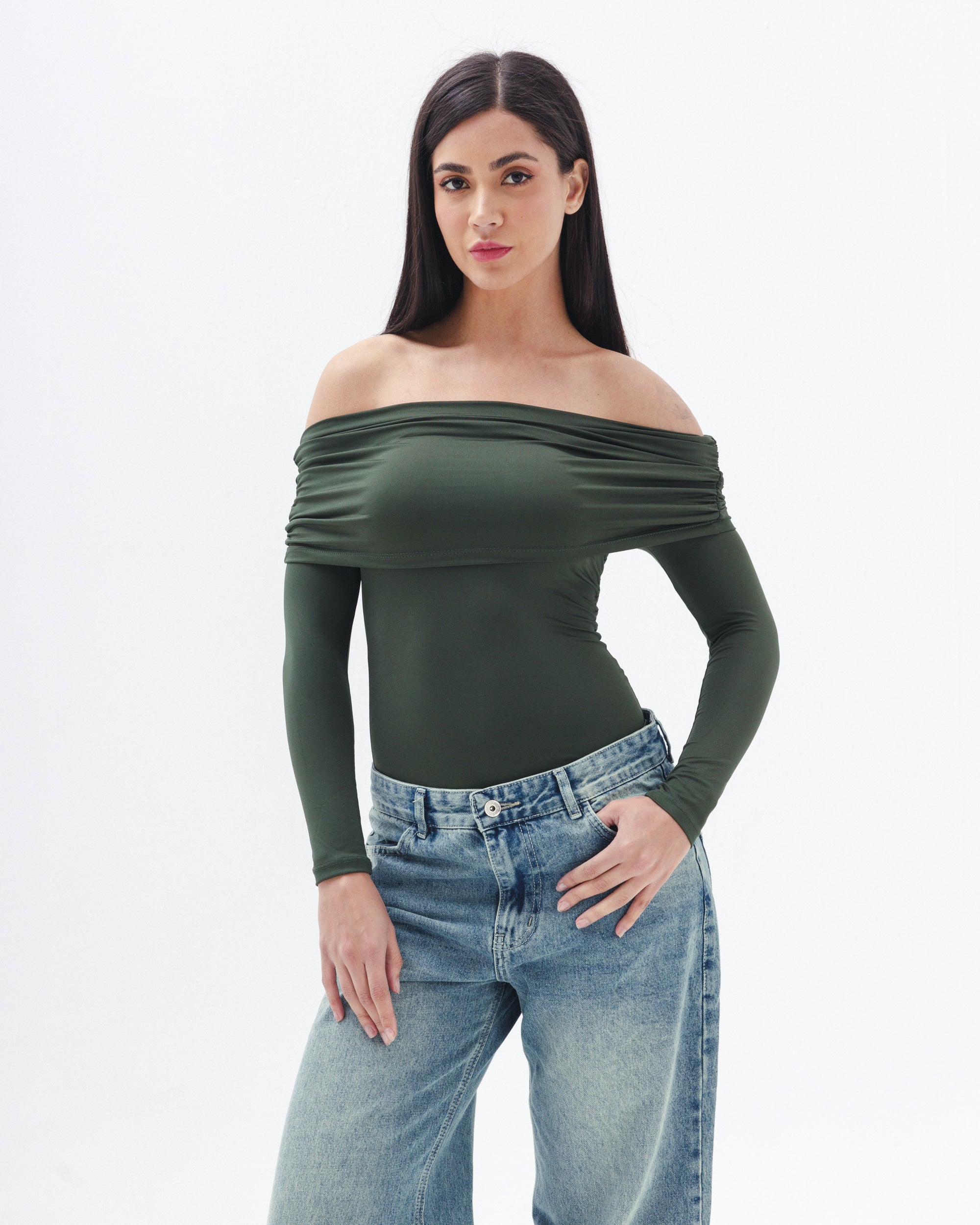 Off Shoulder Long Sleeve In olive