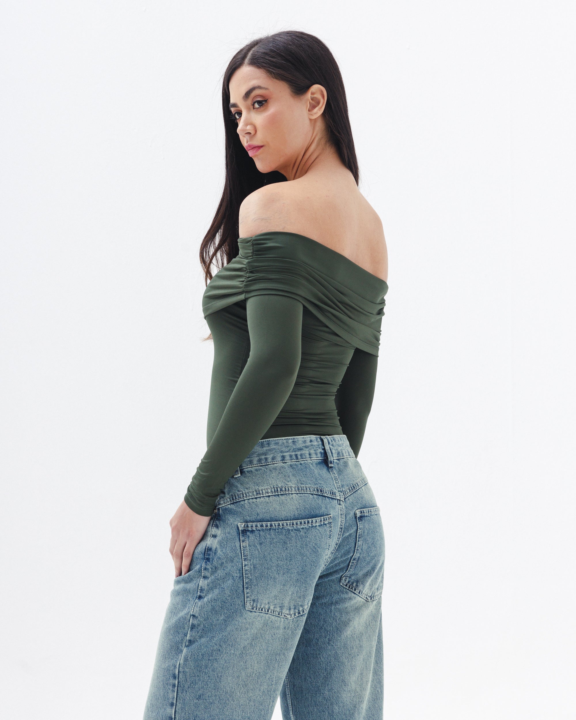 Off Shoulder Long Sleeve In olive