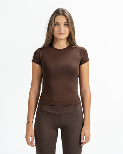 Shaping short sleeve top in brown