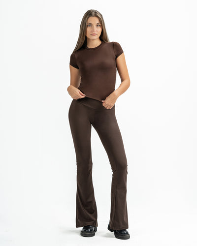 Shaping short sleeve top in brown