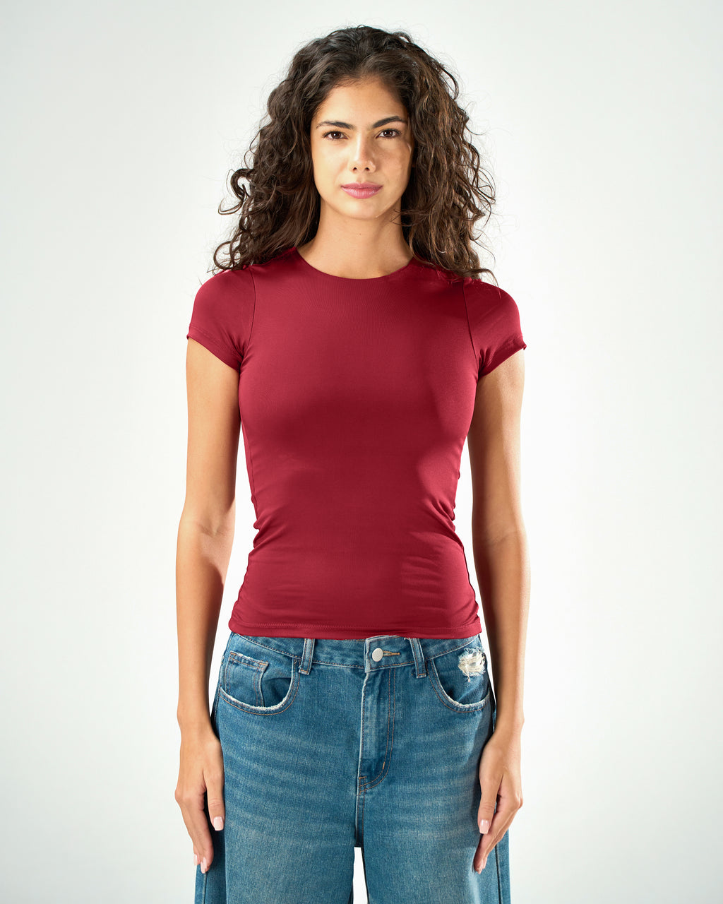 Shaping Short Sleeve Top In Raspberry